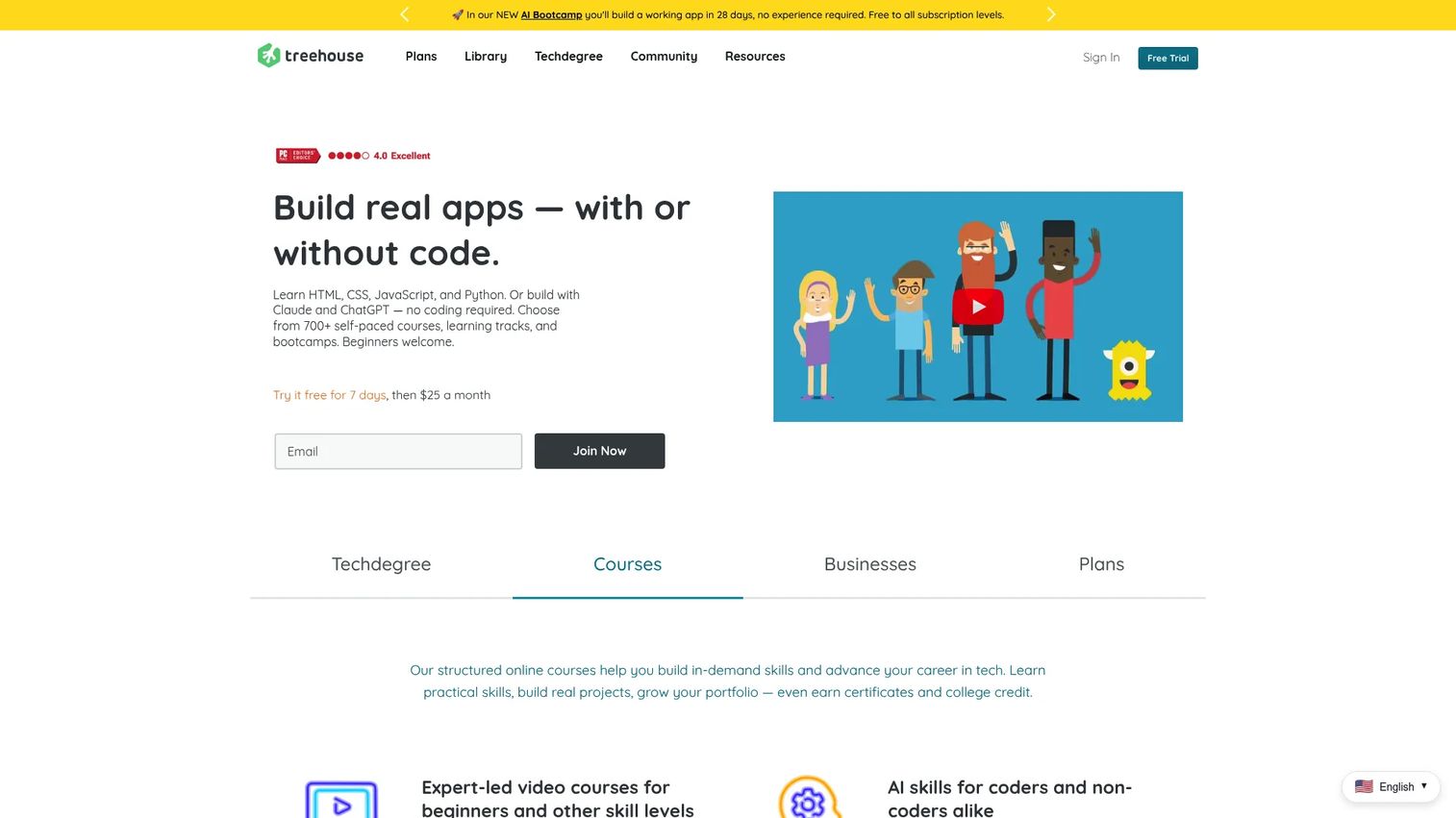 Treehouse coding course dashboard