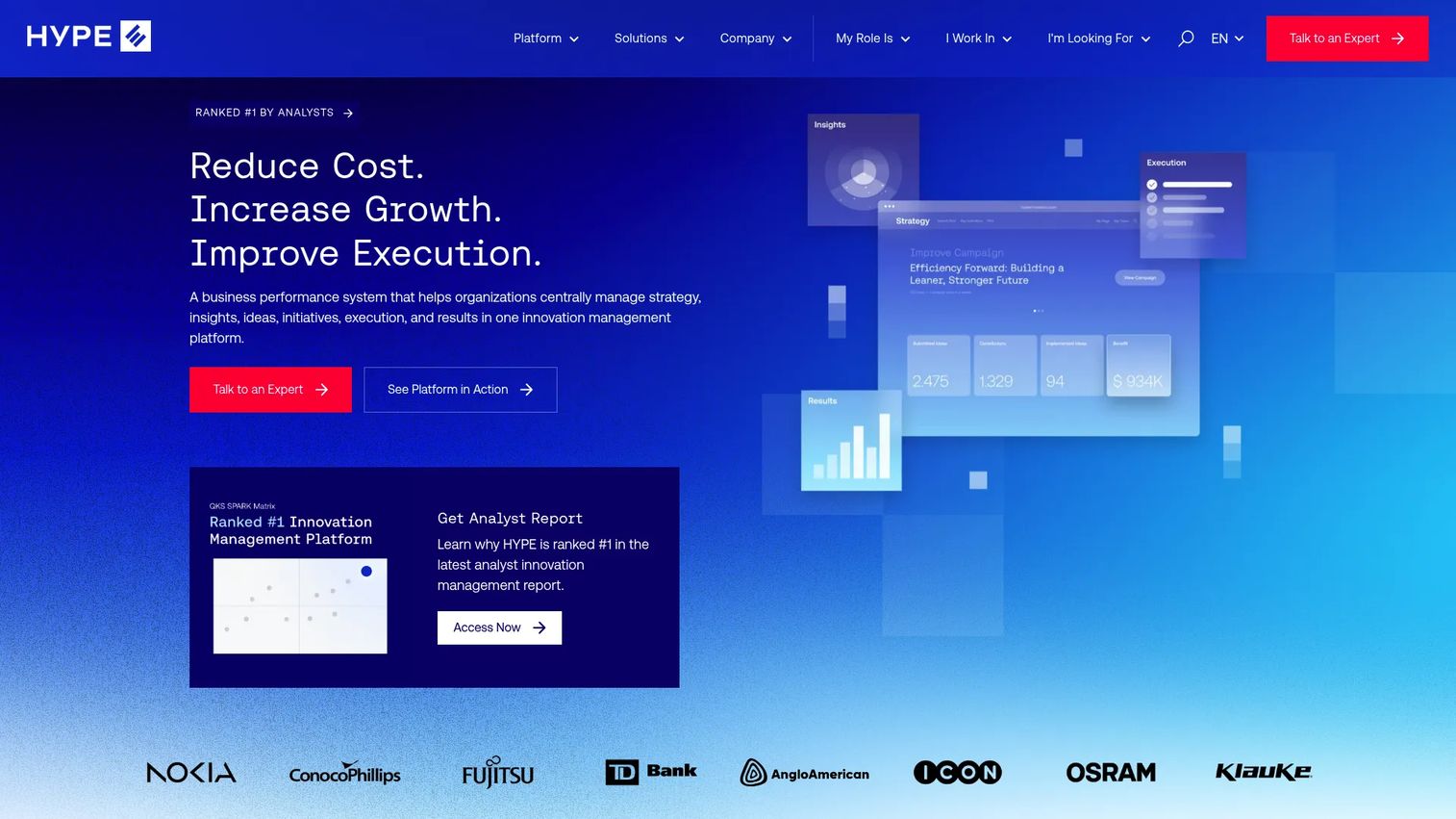 Planbox innovation and initiative management platform homepage