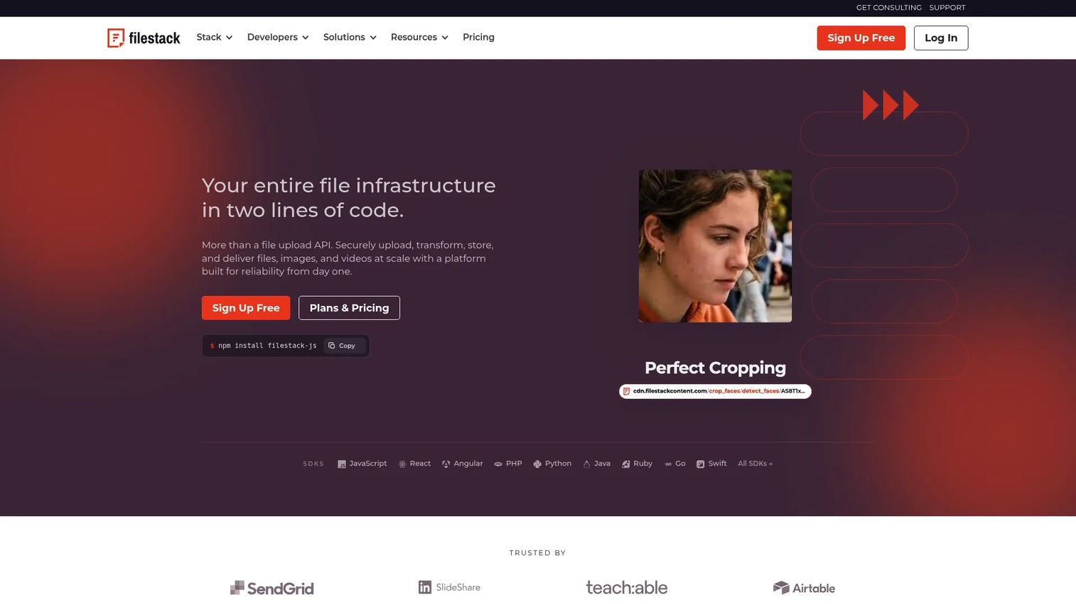 Filestack homepage screenshot