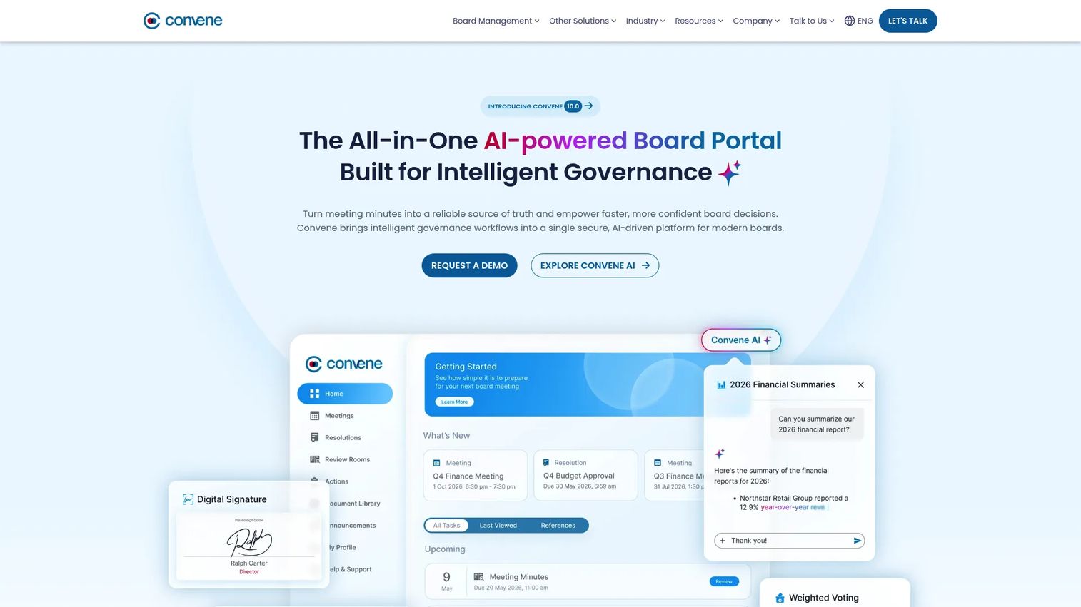 Azeus Convene board portal homepage