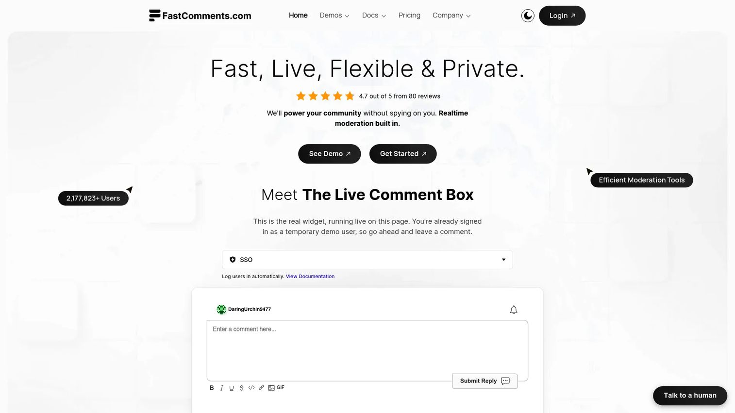 FastComments homepage screenshot