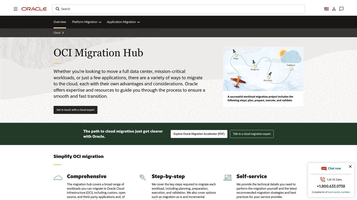 Oracle Cloud Migration homepage screenshot