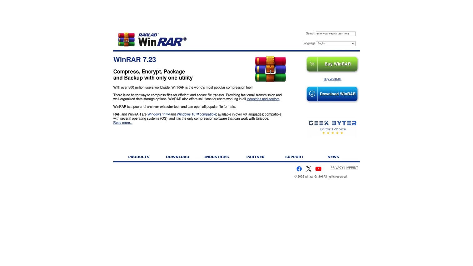 WinRAR file archiving and compression software