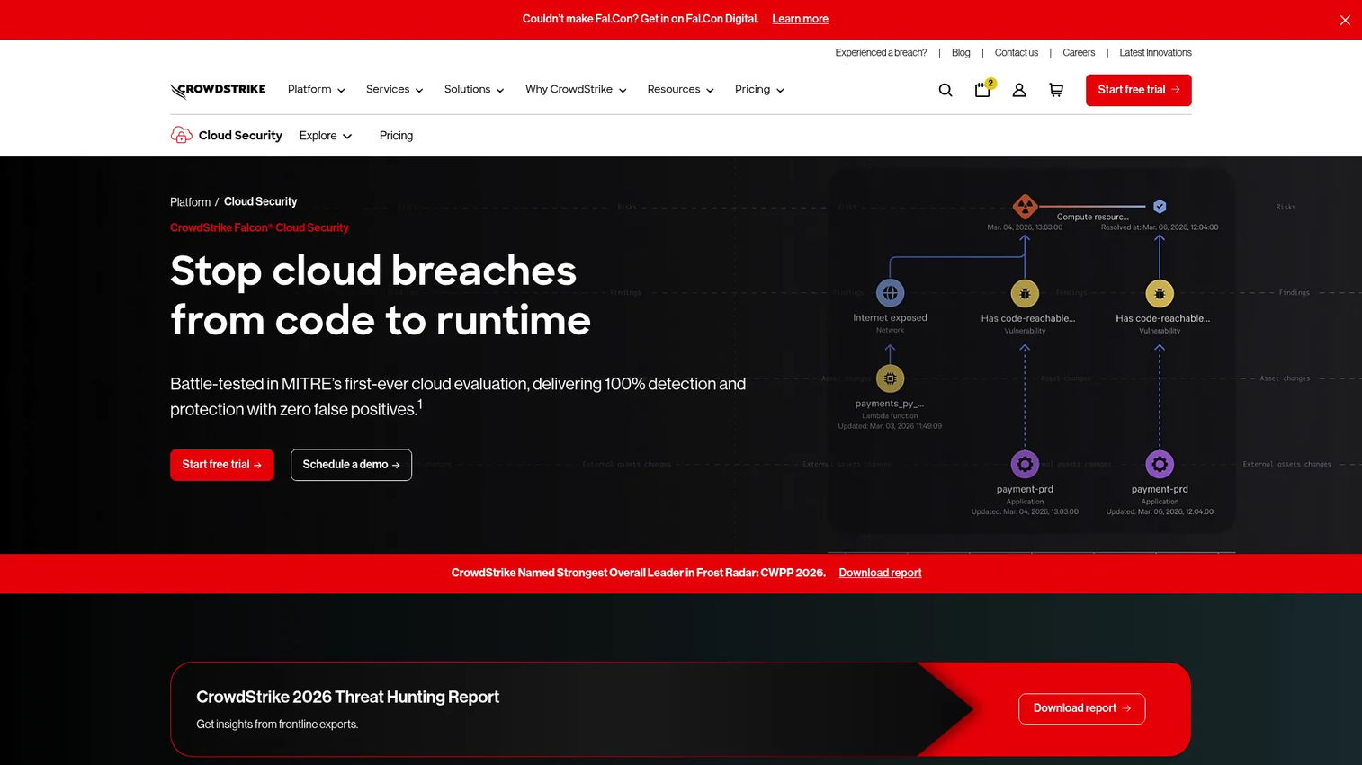 CrowdStrike Falcon Cloud Security homepage