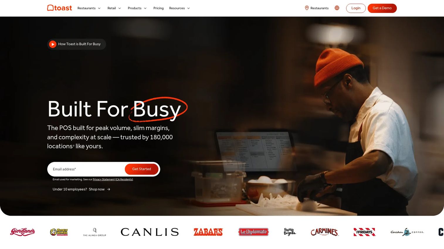 Toast restaurant POS terminal and order management interface