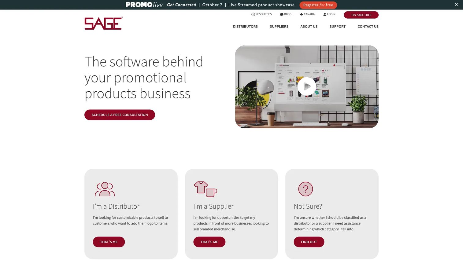 SAGE Workplace promotional product research and business management platform
