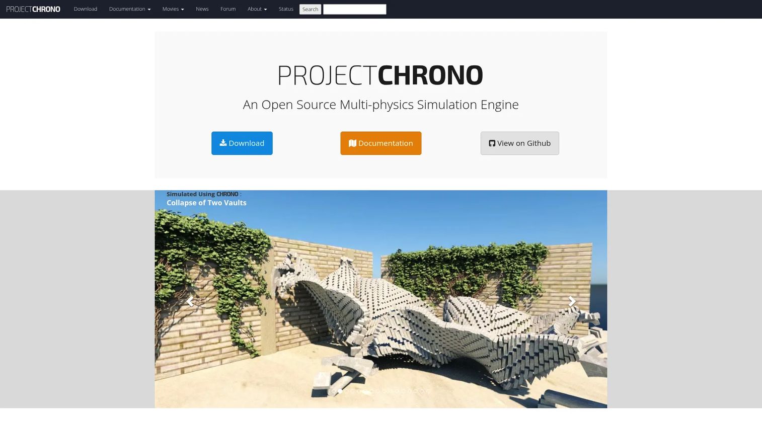 Project Chrono homepage screenshot