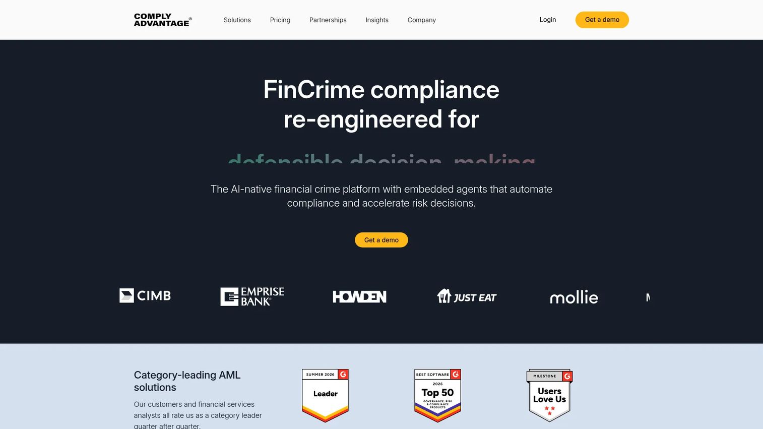 ComplyAdvantage sanctions and AML screening dashboard