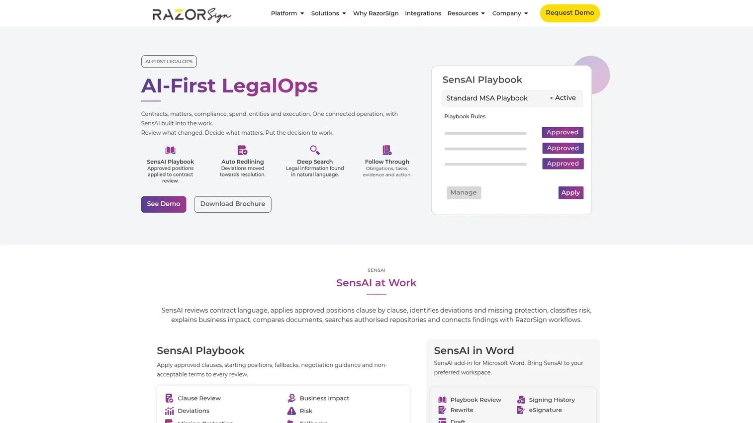 RazorSign LegalOps and contract management platform