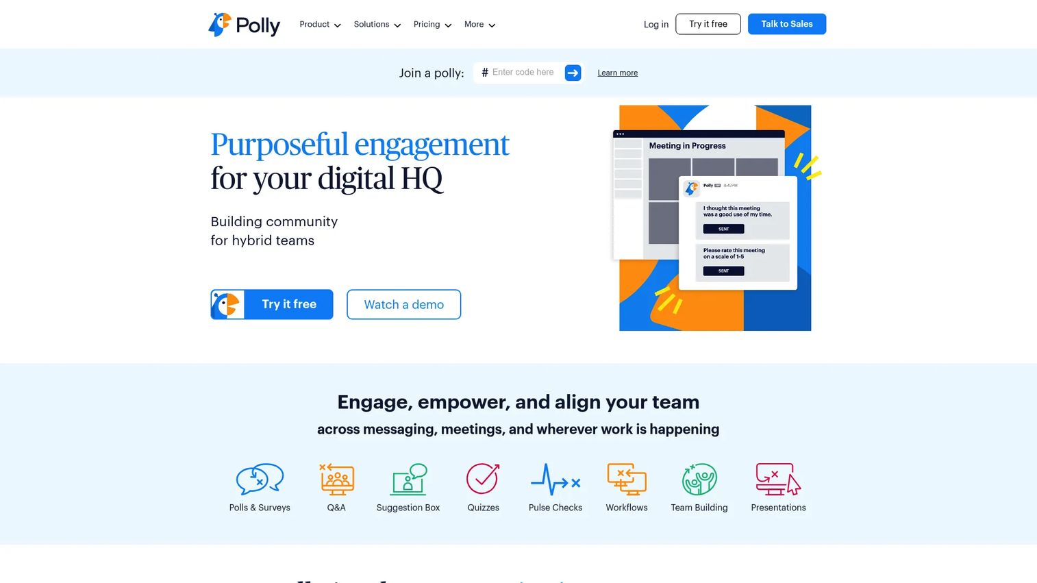 Polly productivity bot collecting asynchronous product team updates in Slack.