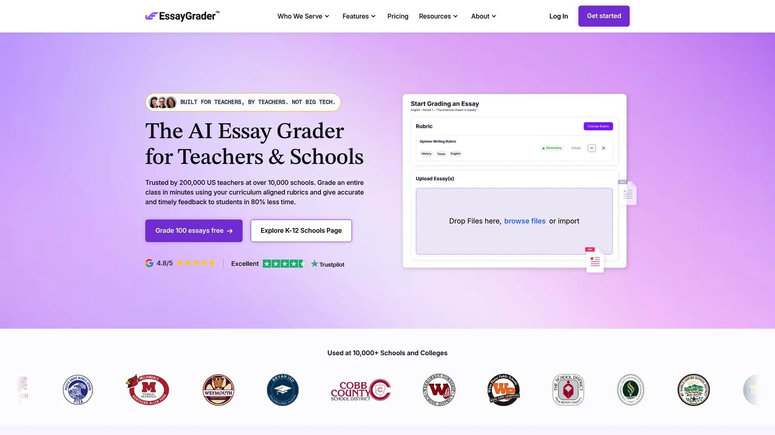 EssayGrader.ai providing rubric based feedback on a student essay