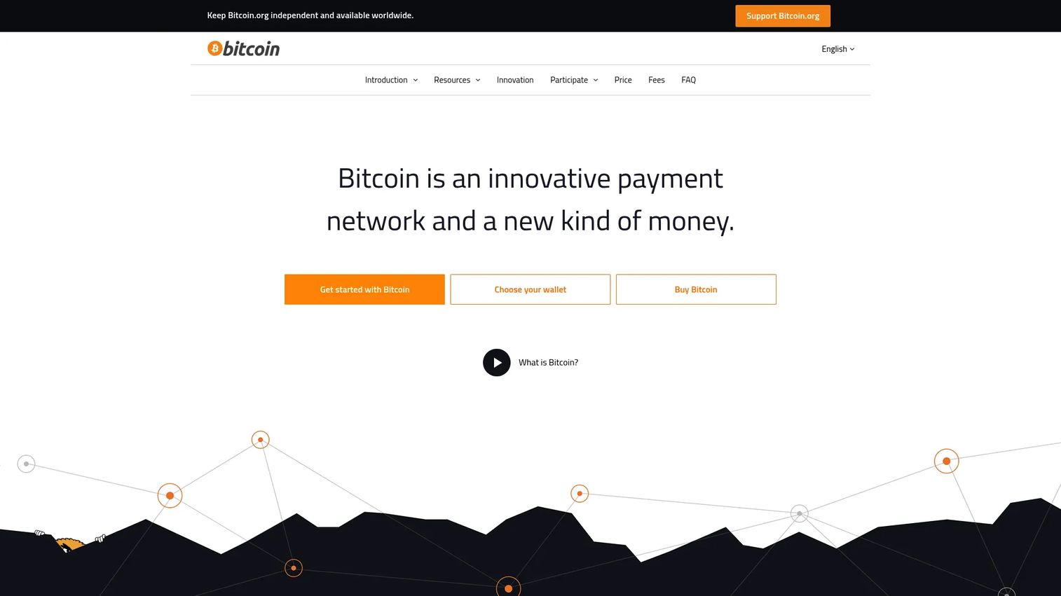Bitcoin blockchain payment network homepage