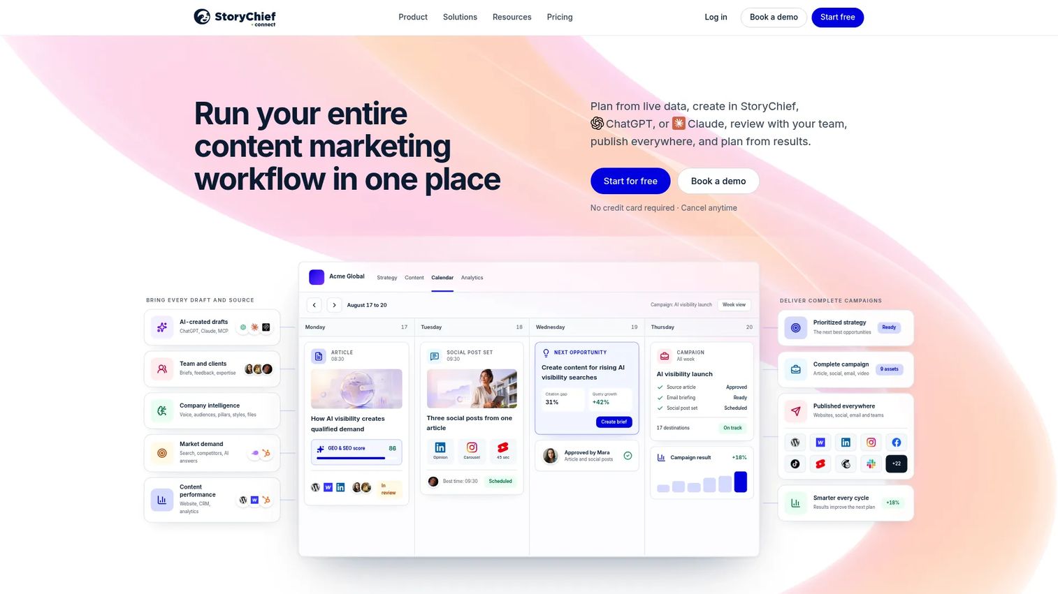 StoryChief content calendar for multichannel publishing