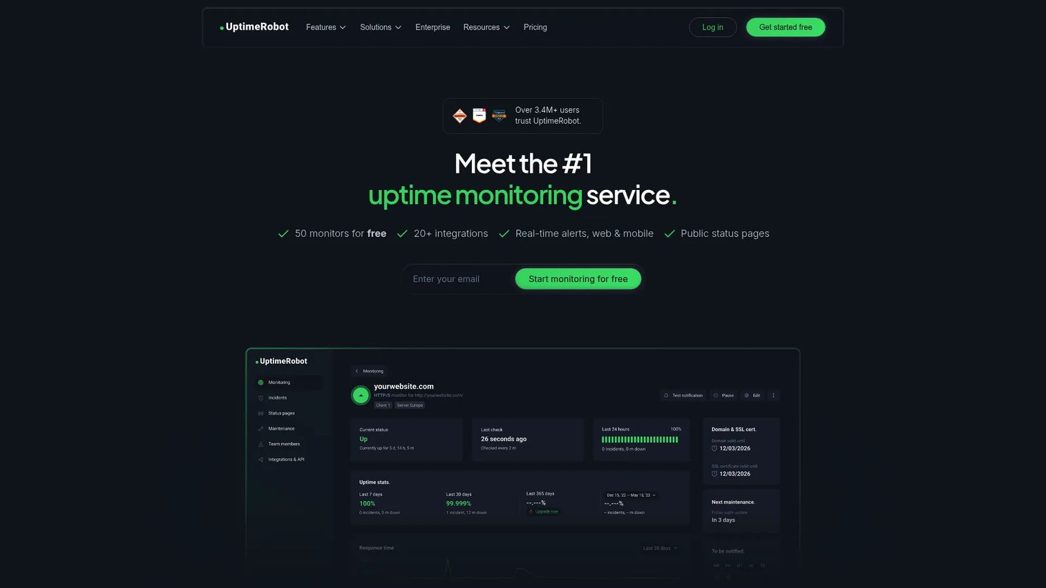 UptimeRobot website change detection tool monitoring a page region