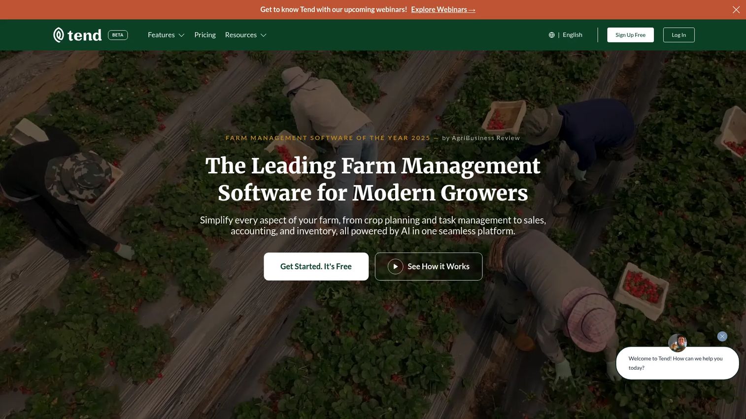 Tend vineyard management software showing seasonal tasks and harvest planning