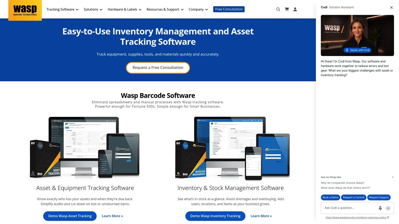 Wasp AssetCloud barcode asset tracking and inventory management dashboard.