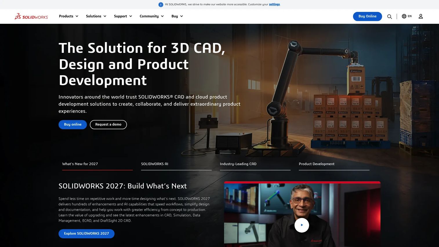 SOLIDWORKS CAD library and design interface