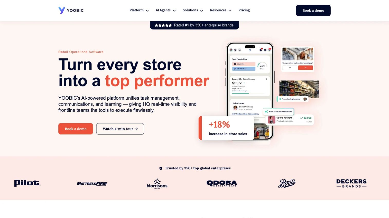 YOOBIC mobile retail task management app showing store tasks and compliance data