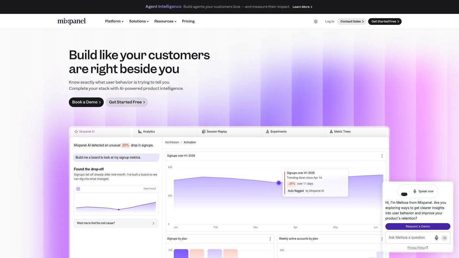 Mixpanel homepage screenshot