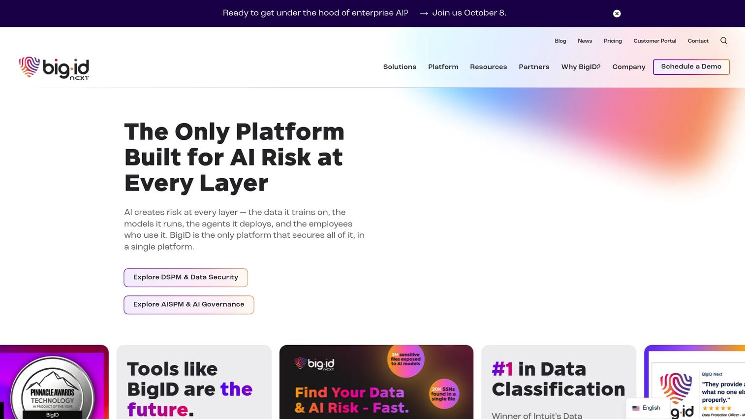 BigID cloud data intelligence and classification dashboard