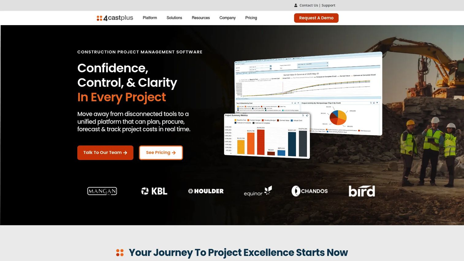 4castplus construction project cost and earned value management dashboard