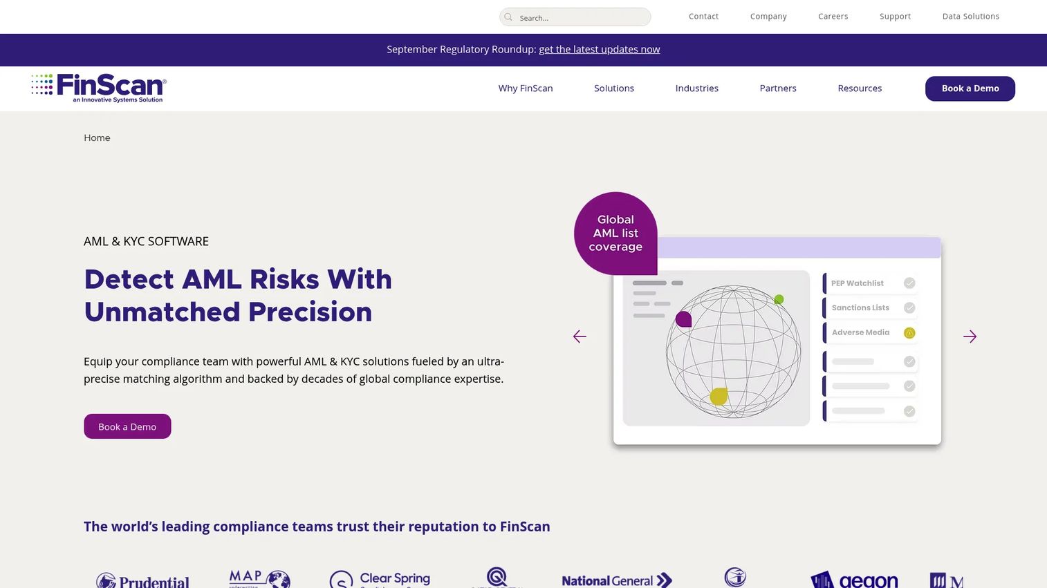 FinScan sanctions screening and AML compliance dashboard