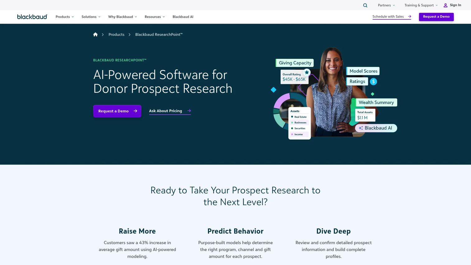 ResearchPoint prospect record for donor capacity and philanthropic research