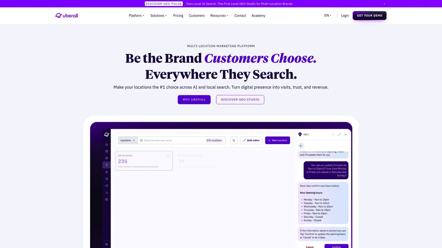 Uberall platform for local listings, reviews, and multi-location search management