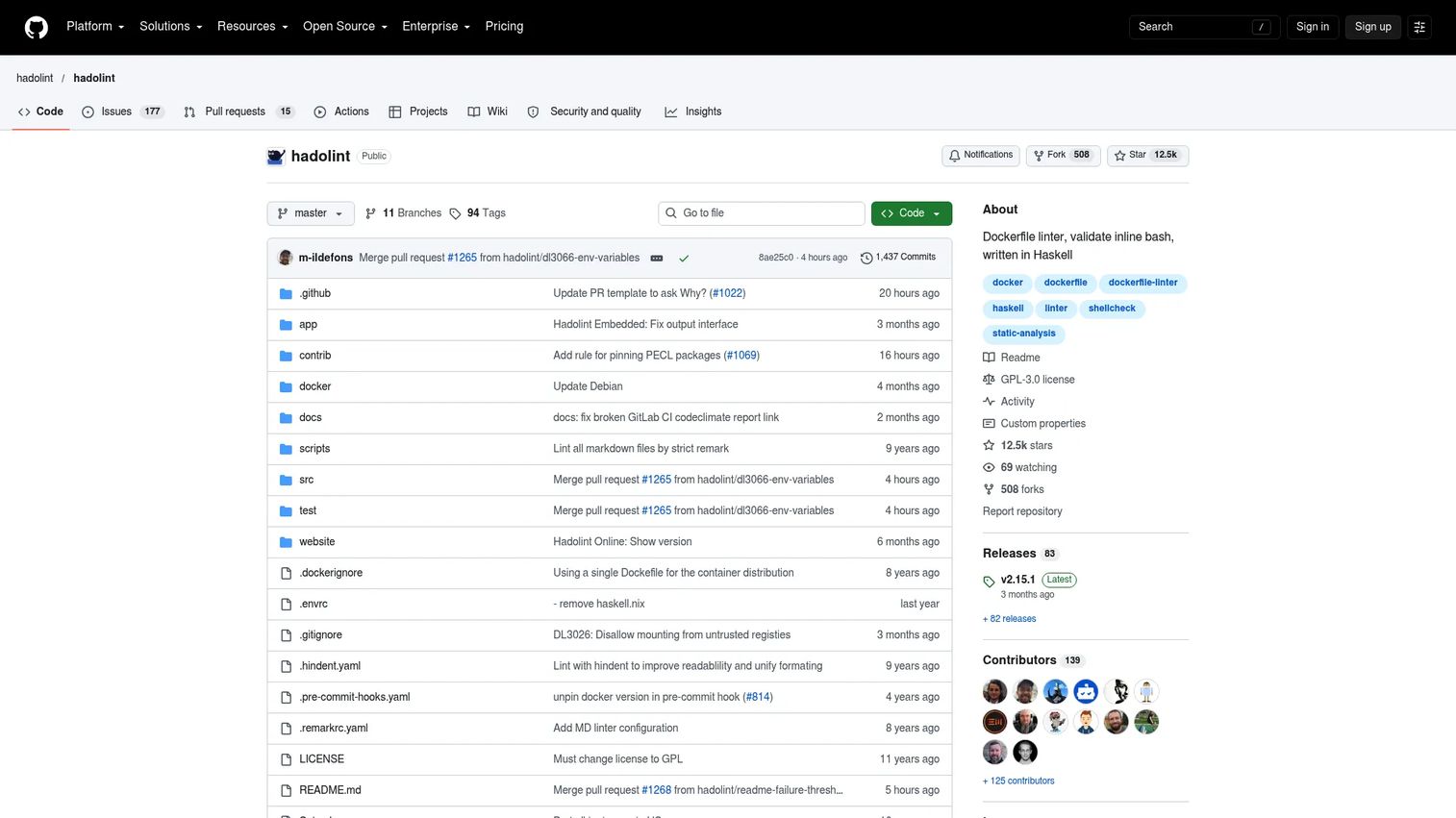 Hadolint Dockerfile linter GitHub page