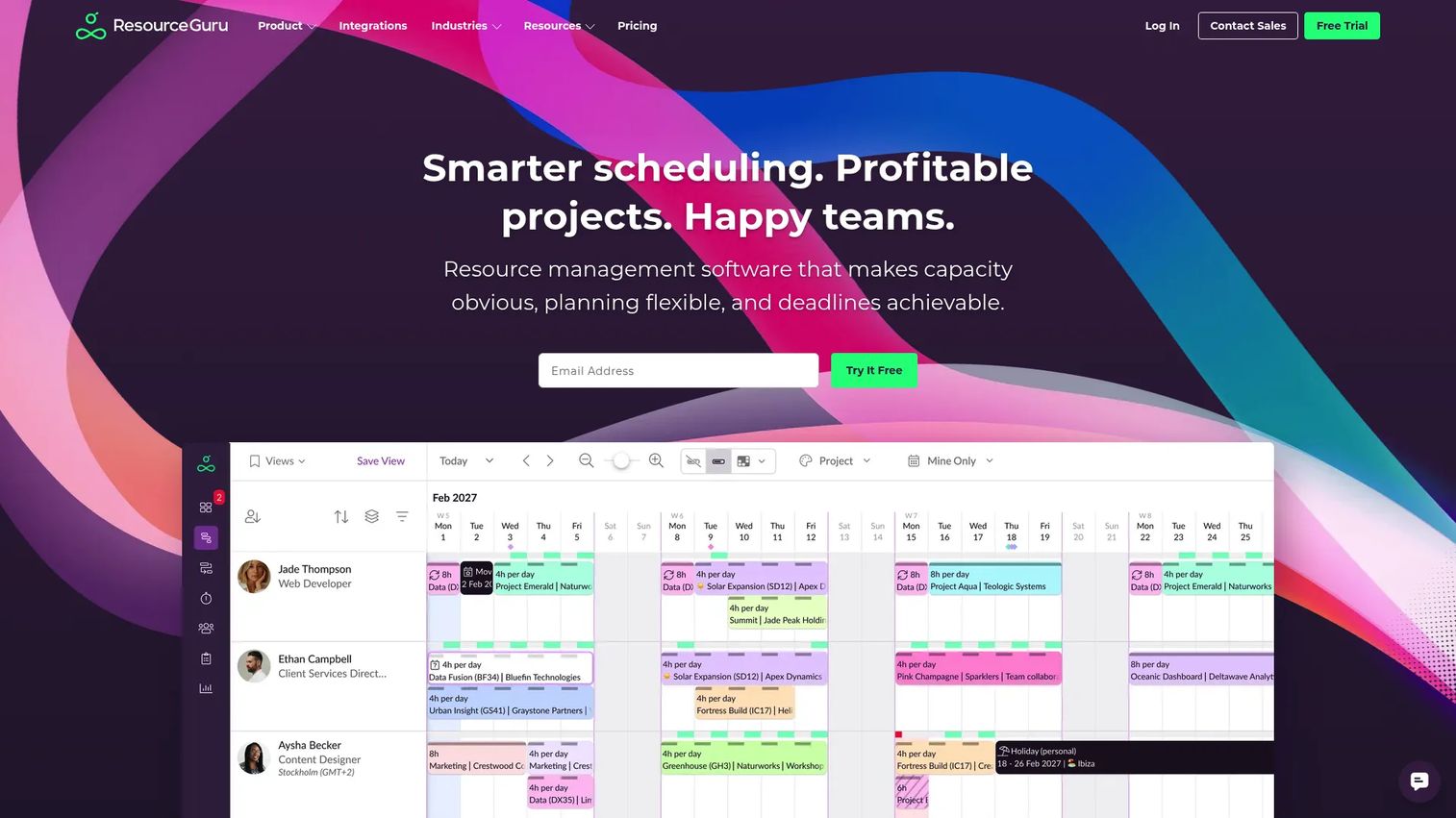 Resource Guru scheduling grid and clash detection
