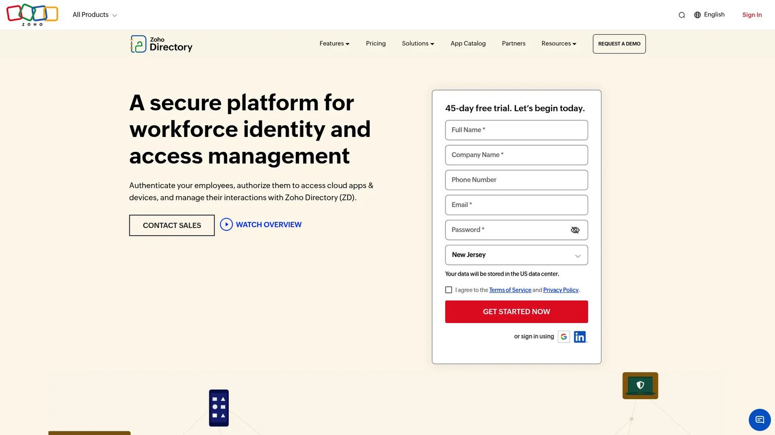 Zoho Directory dashboard for user management and application access.