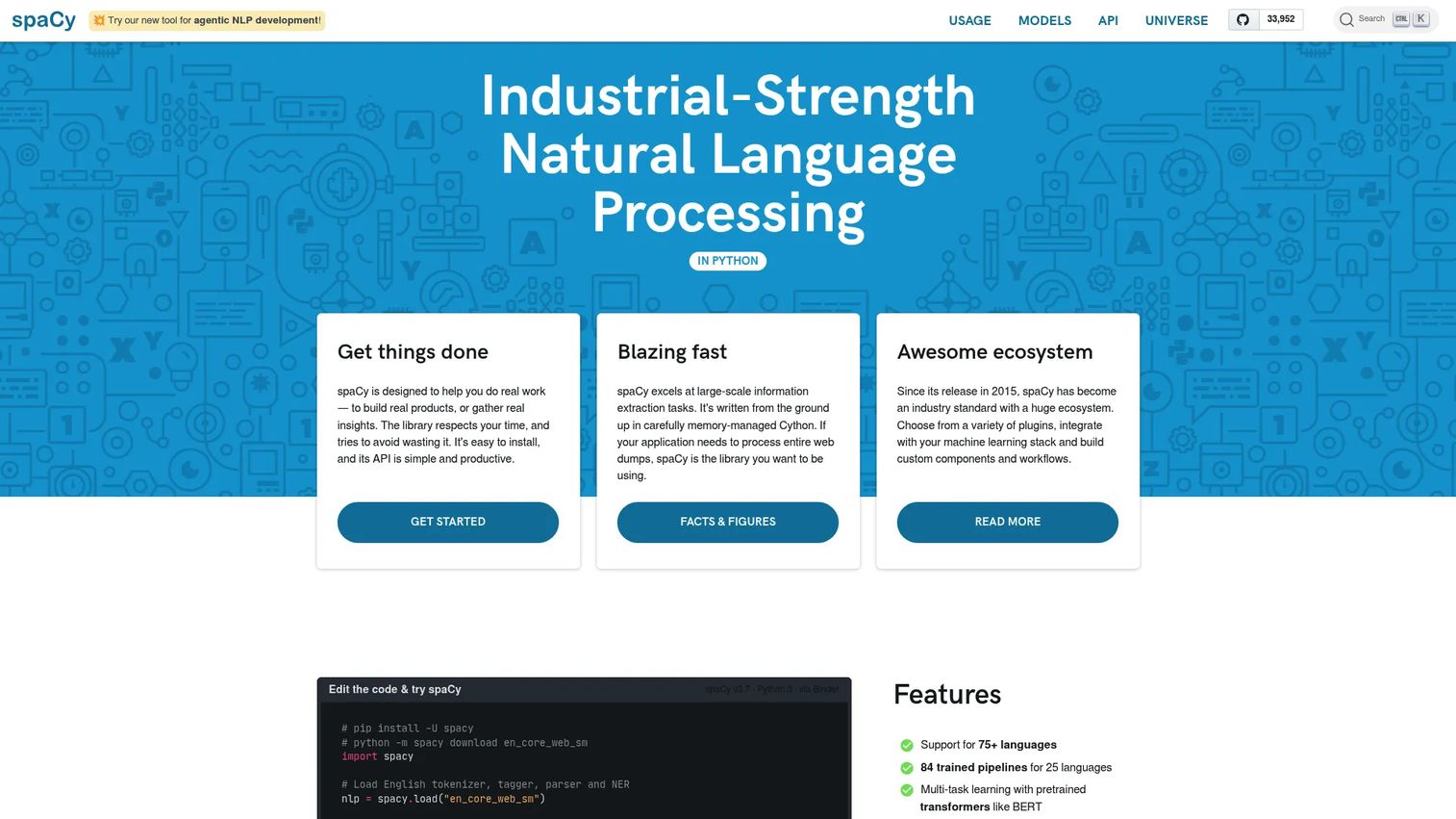 spaCy production NLP pipeline for named entity recognition and text processing