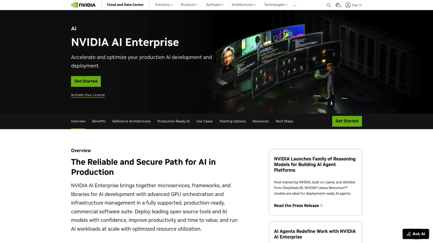NVIDIA AI Enterprise platform showing NIM microservices, GPU orchestration, and enterprise AI deployment architecture