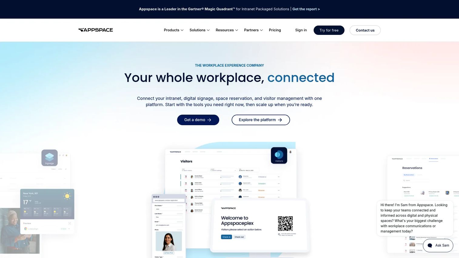 Appspace employee communications platform with intranet, signage, and workplace management