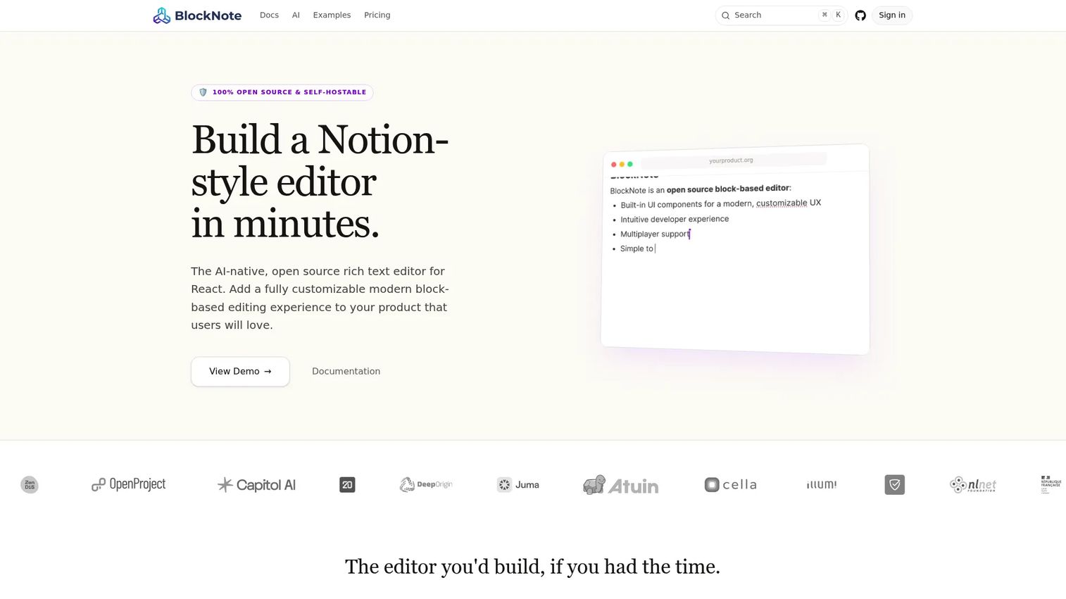 BlockNote homepage screenshot