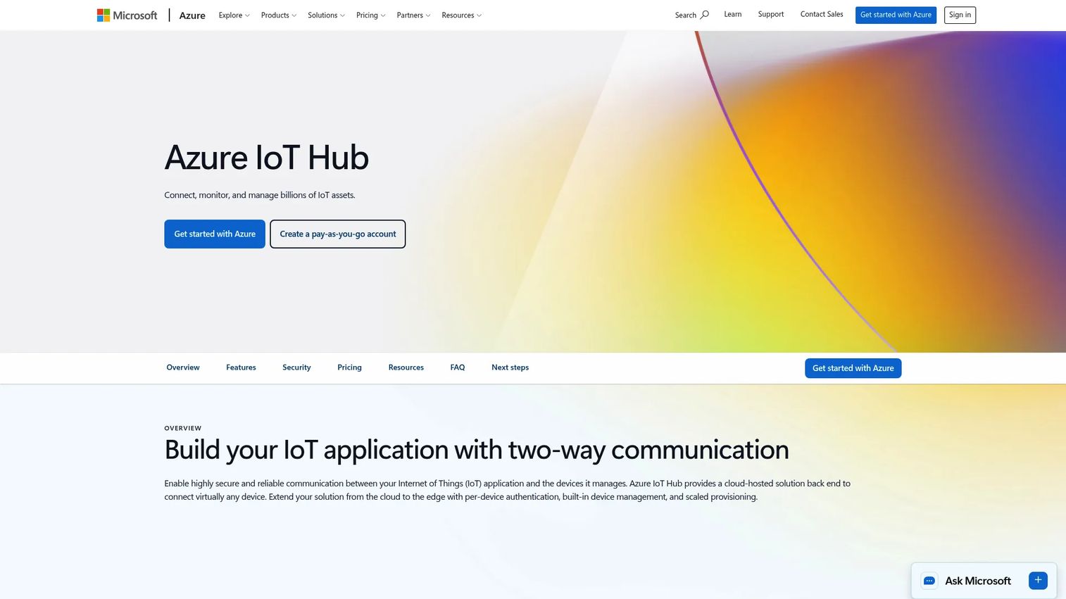 Azure IoT Hub for device communication and fleet management.