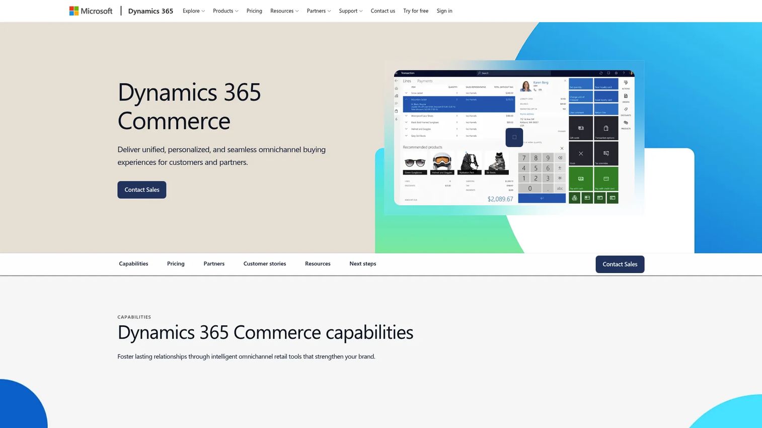Microsoft Dynamics 365 Commerce homepage screenshot