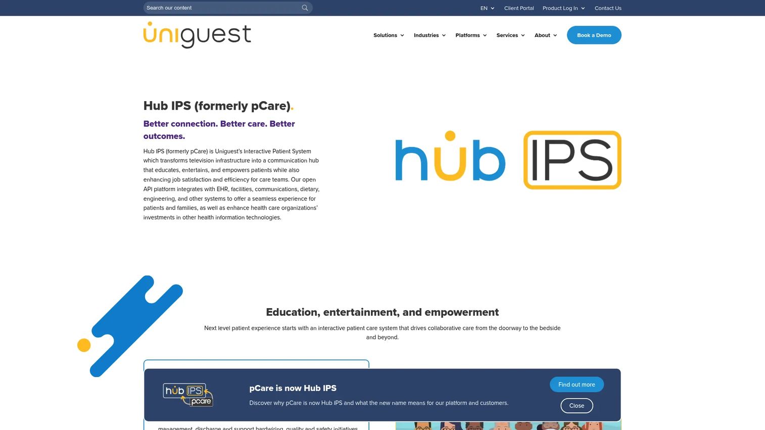Uniguest Hub IPS homepage screenshot