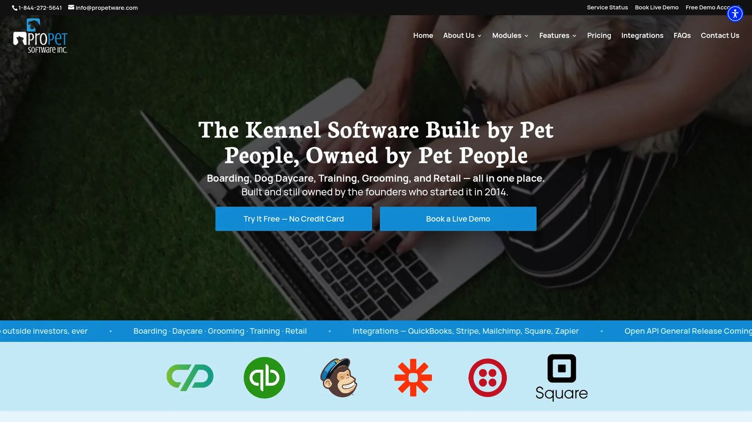 ProPetWare kennel management software showing booking, pet records, and business reporting