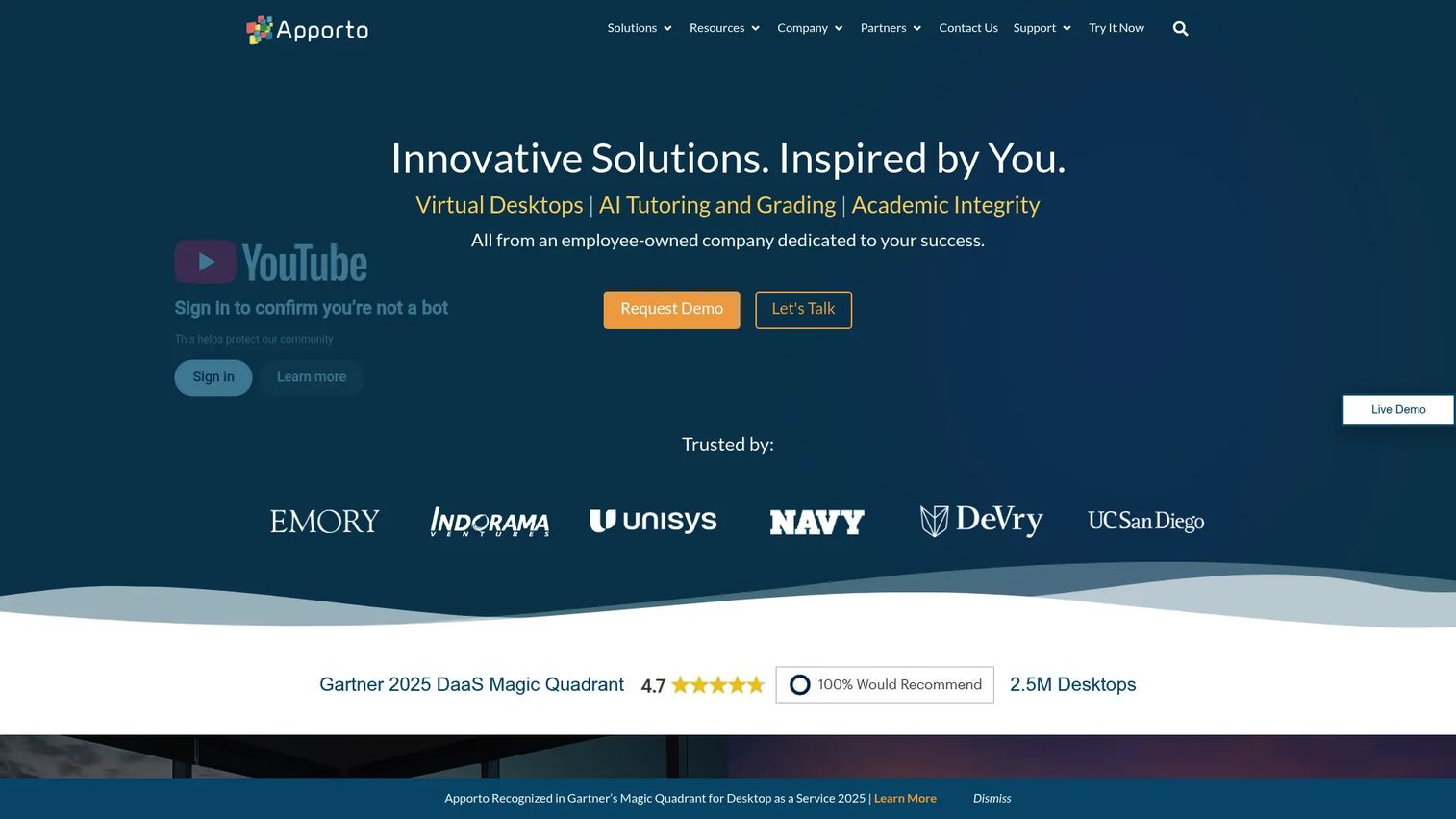 Apporto browser-based virtual desktop showing cloud-delivered applications for academic use