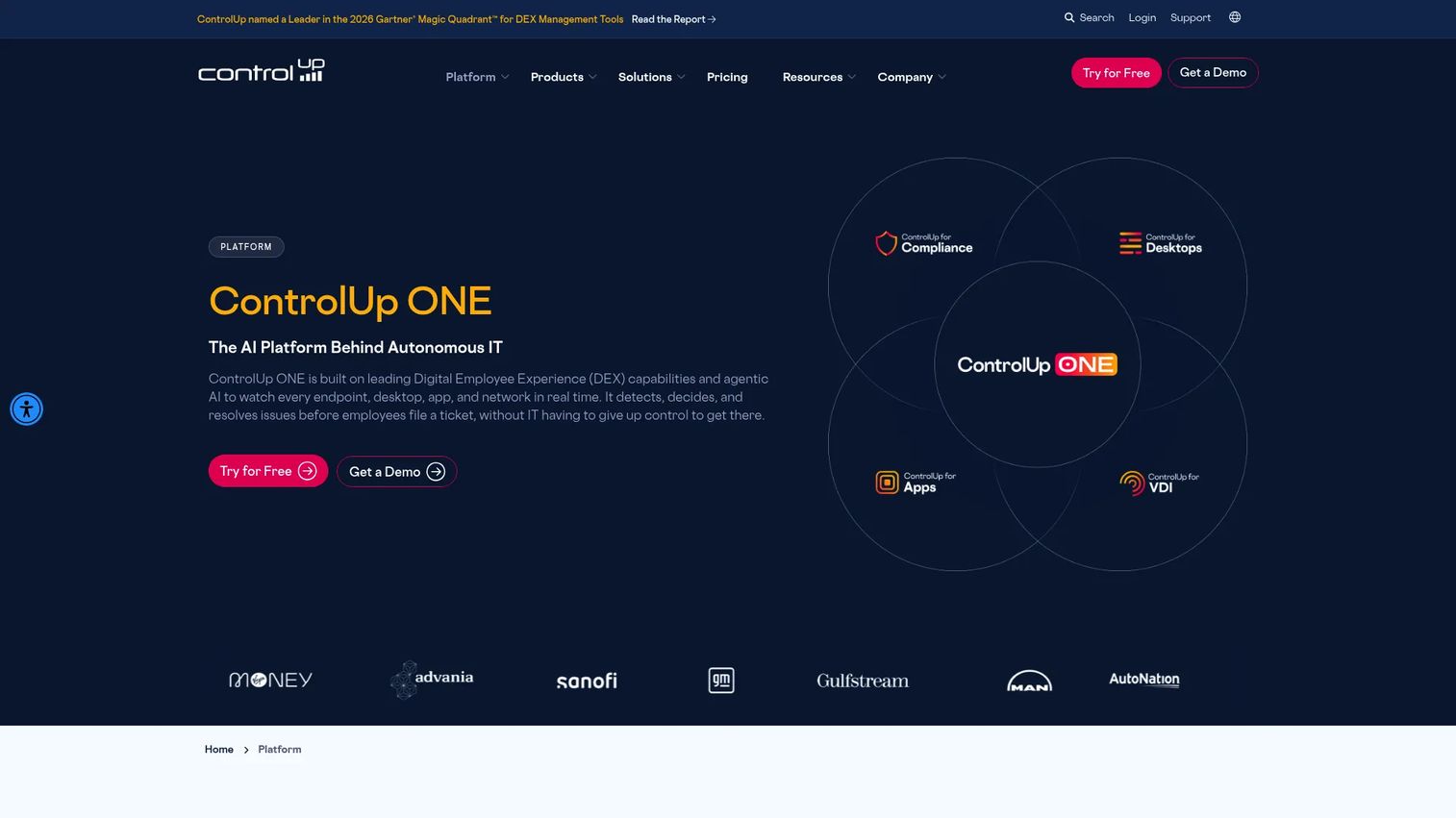 ControlUp ONE digital employee experience monitoring dashboard