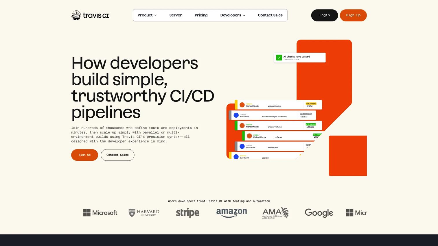 Travis CI build history page