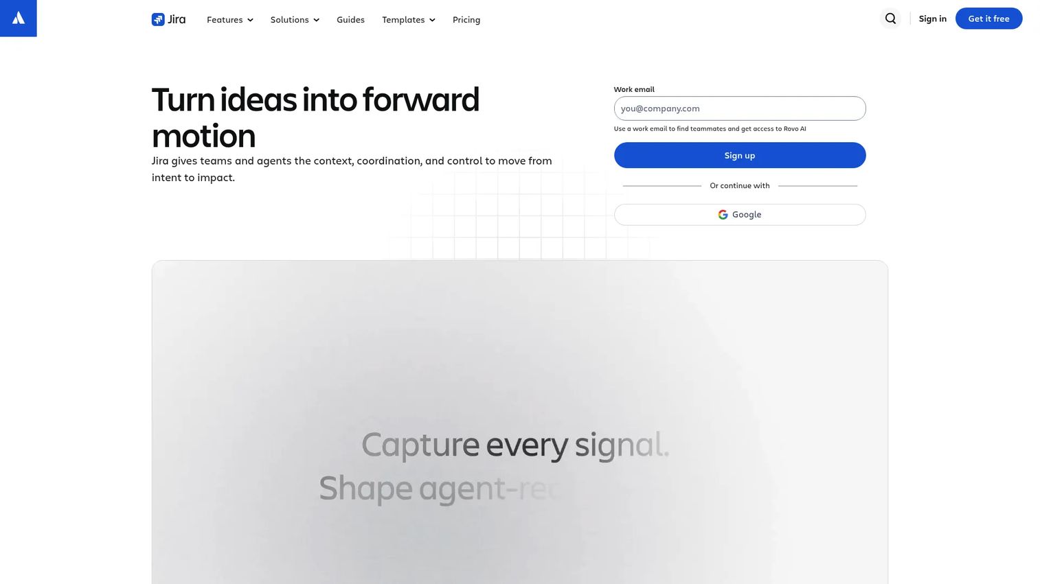 Jira project management and analytics platform homepage
