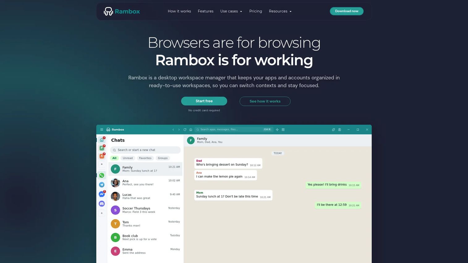 Rambox desktop workspace for messaging and apps