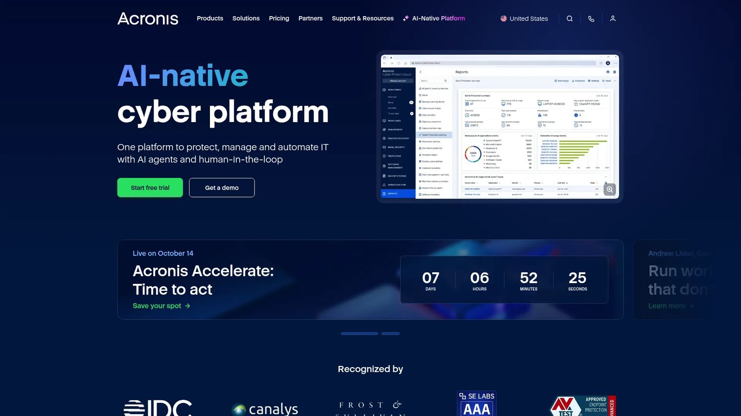 Acronis Cyber Protect backup and cybersecurity management console