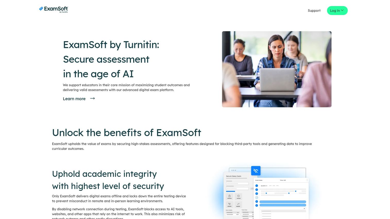 ExamSoft homepage screenshot