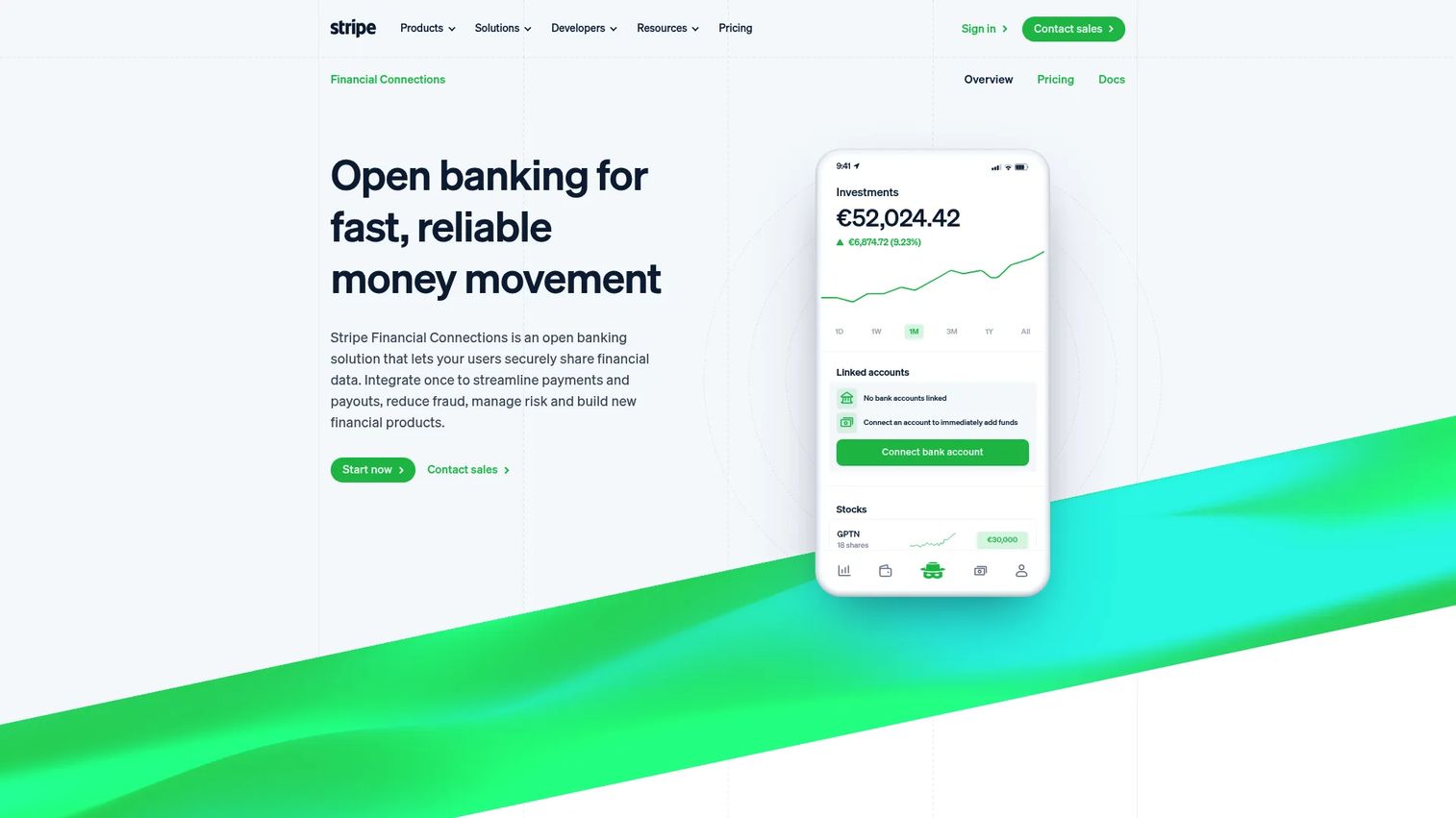 Stripe Financial Connections bank account linking interface