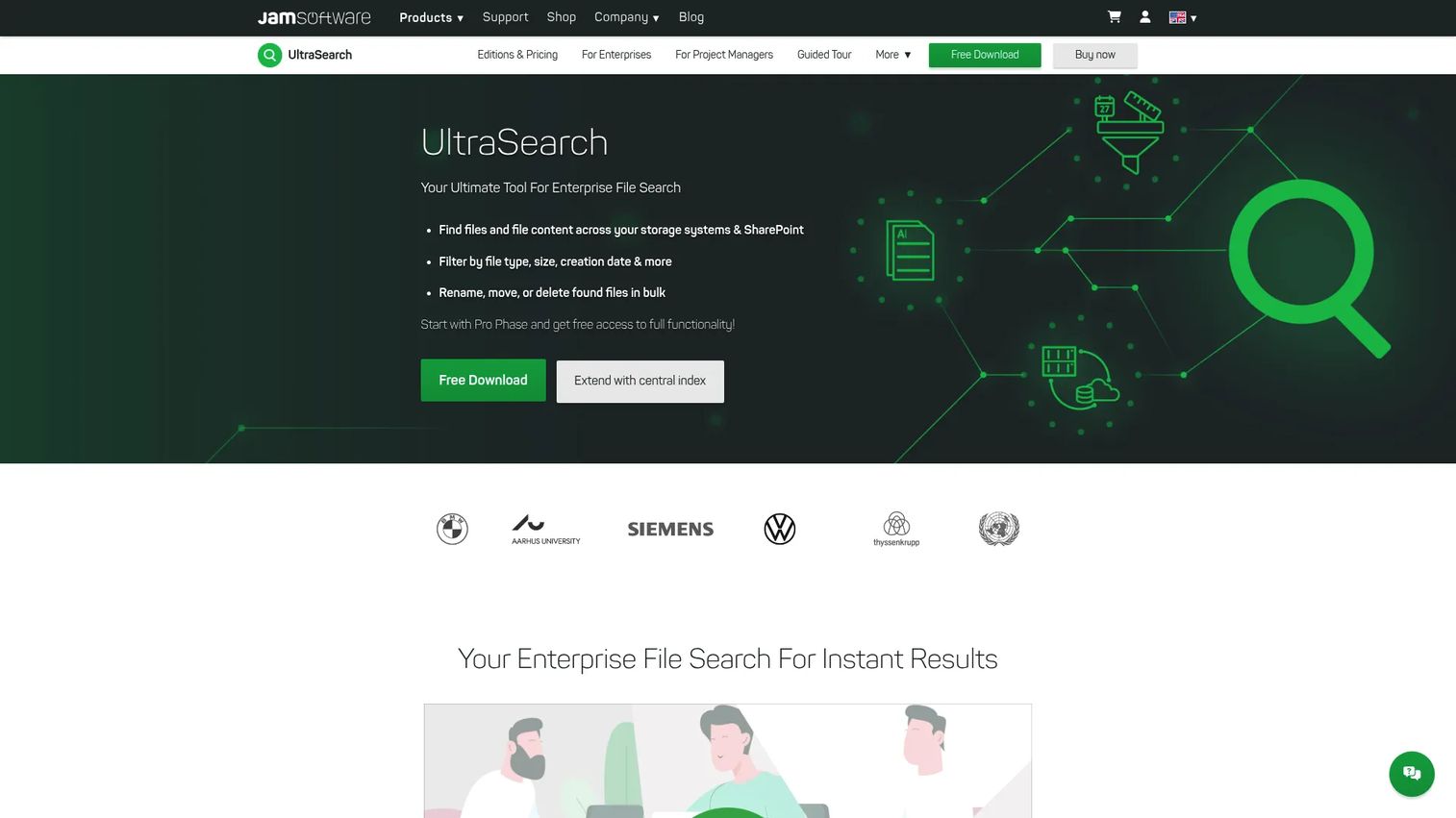 UltraSearch interface showing fast Windows file search results