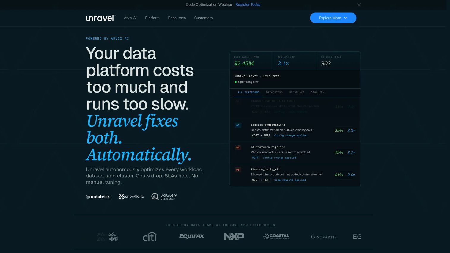 Unravel dashboard for data pipeline performance monitoring and optimization