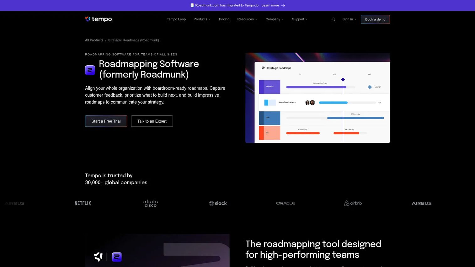 Roadmunk strategic roadmap visualization